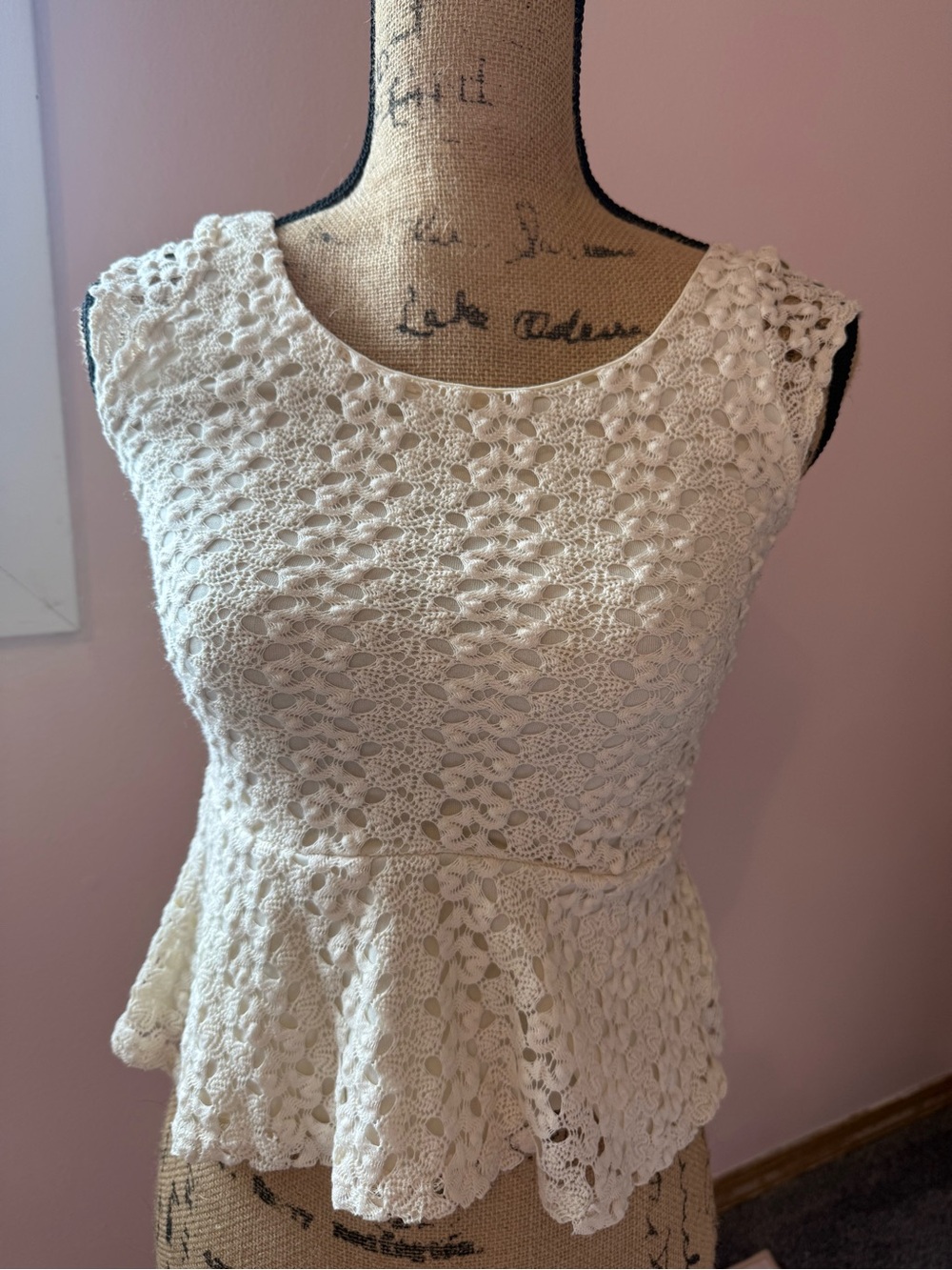 Kirra Cream Crochet Peplum Tank Top